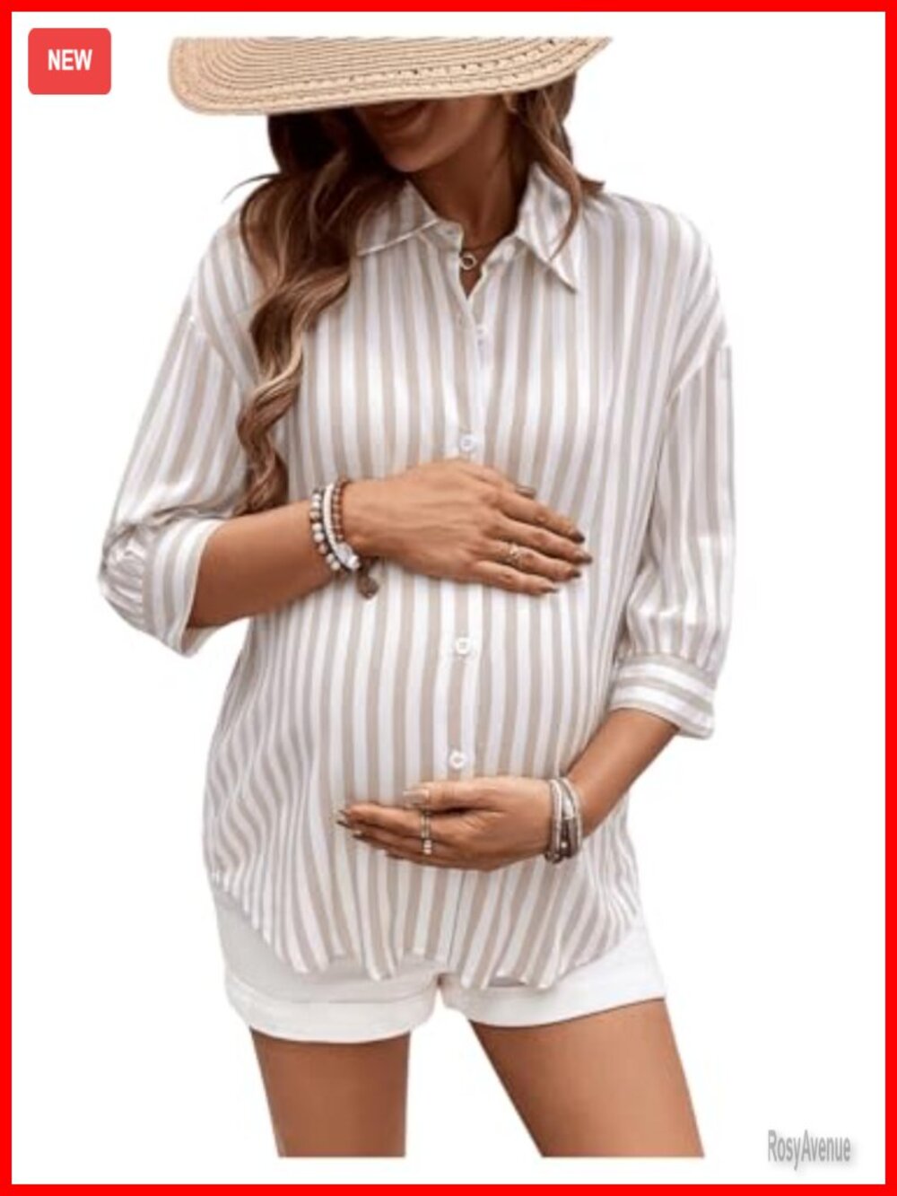 Maternity Striped Button Down Shirt 3/4 Sleeve Nursing Blouse